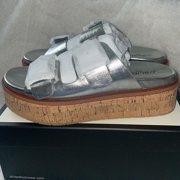 NWT J/SLIDES BELINDA Silver Leather Sandal - Picture 10 of 14